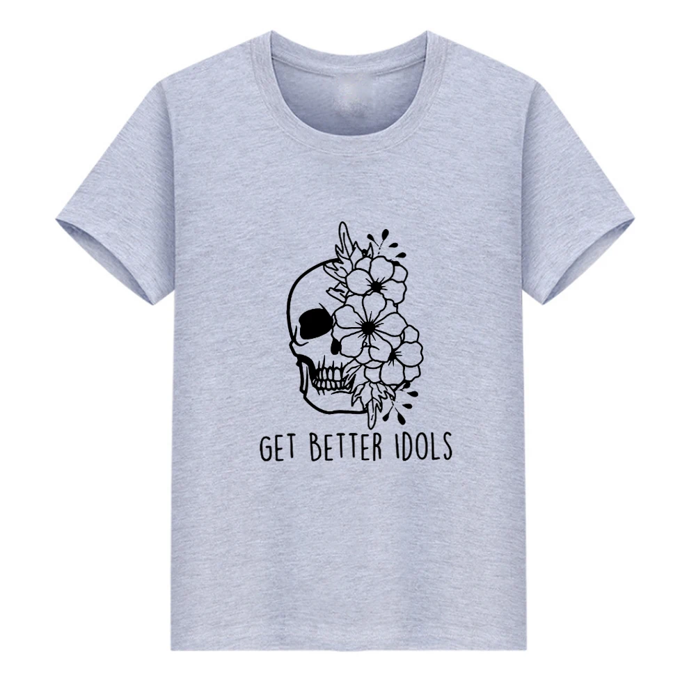 

Женская свободная футболка с принтом в виде черепа и цветов