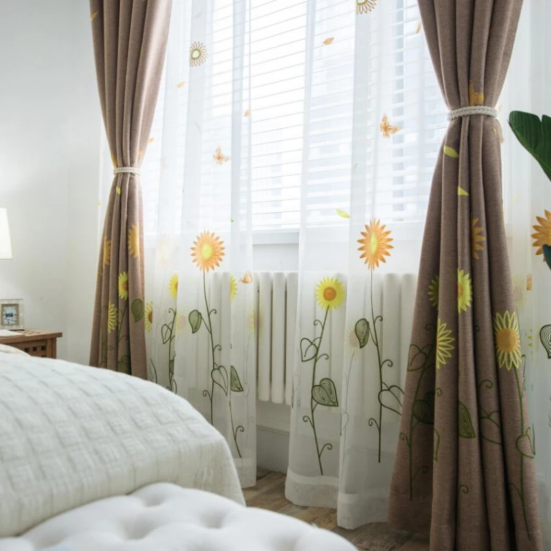 Шторы с подсолнухами бабочка современный Гостиная детской комнаты тюль шторы на