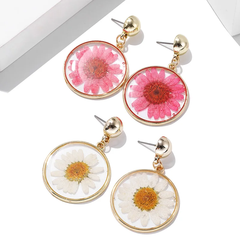 Серьги подвески в стиле бохо большие круглые акриловые серьги с подсолнухами