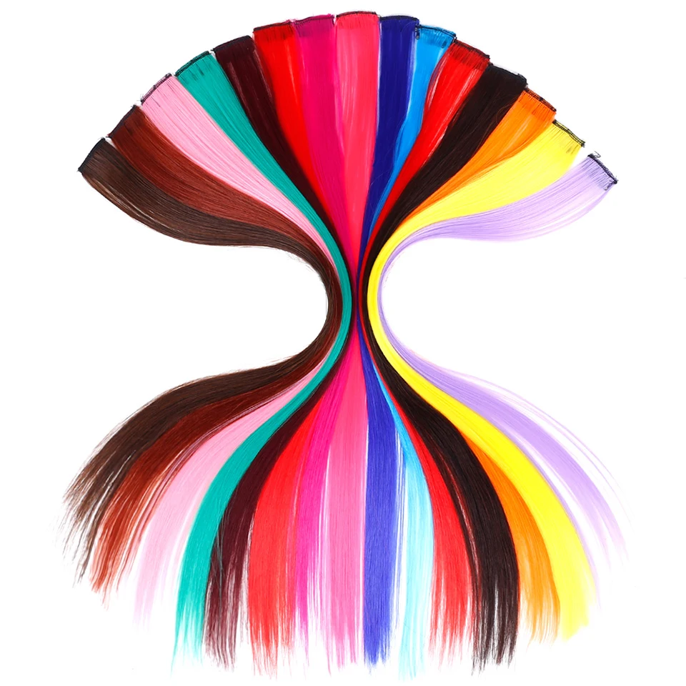 Длинные прямые цветные волосы BUQI наращивание волос на клипсе хайлайтер радужной