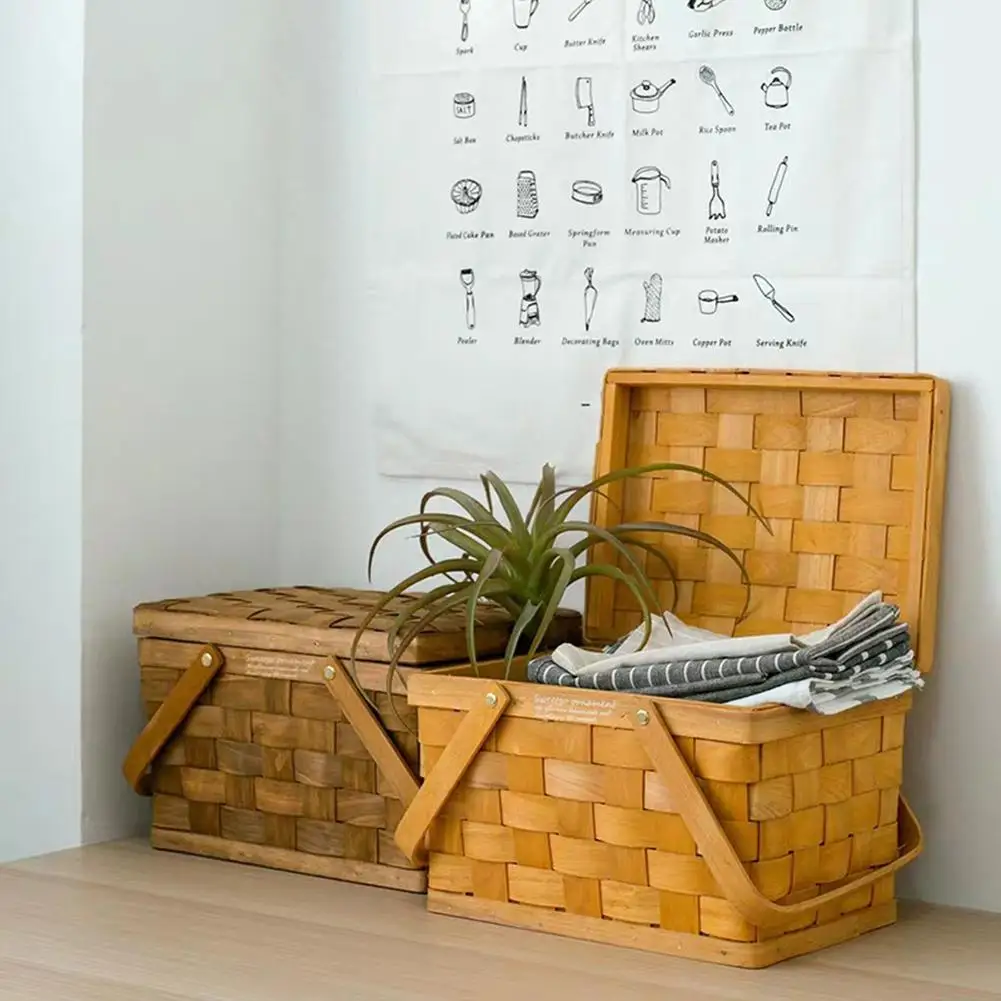 Ручная деревянная корзина коробка для хранения фруктов из ротанга закусок чая с