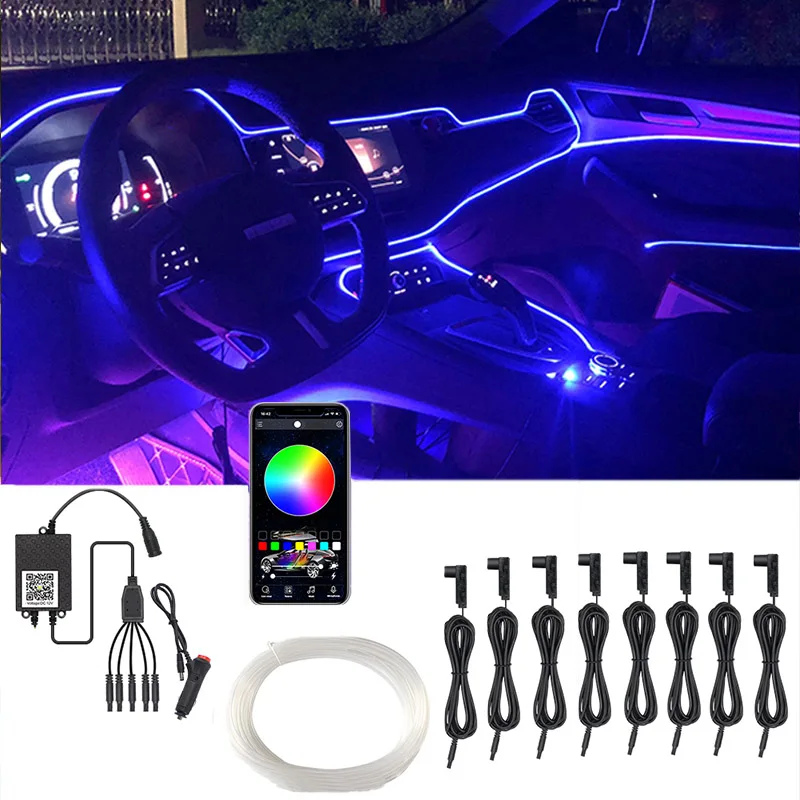 

Interior Ambient Light Car Neon Strip With Cigarette Lighter 12V App RGB Auto Decorative Dashboard Door Atmosphere Lights LED