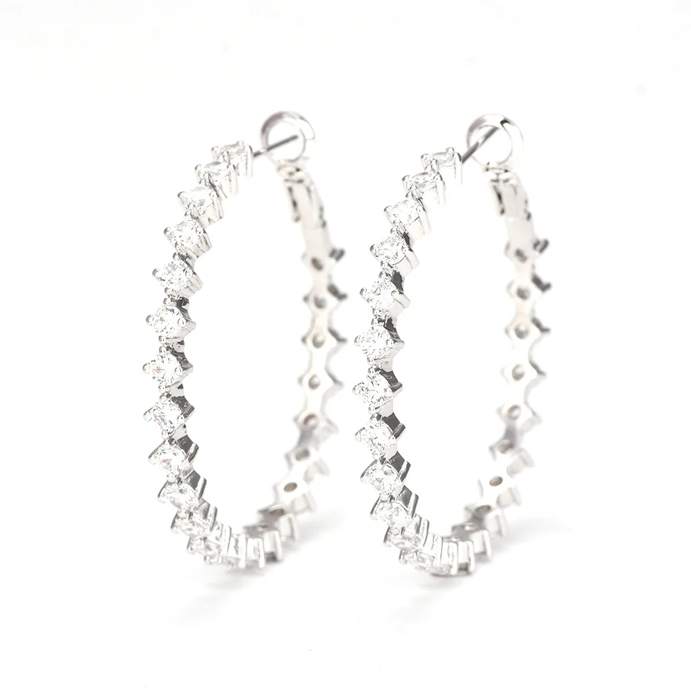

Korean Jewelry Wholesale Women's Round Ear Hoop Earrings Fashion Simple Rhinestone Ear Hoop Luxury Jewelry Rhinestone