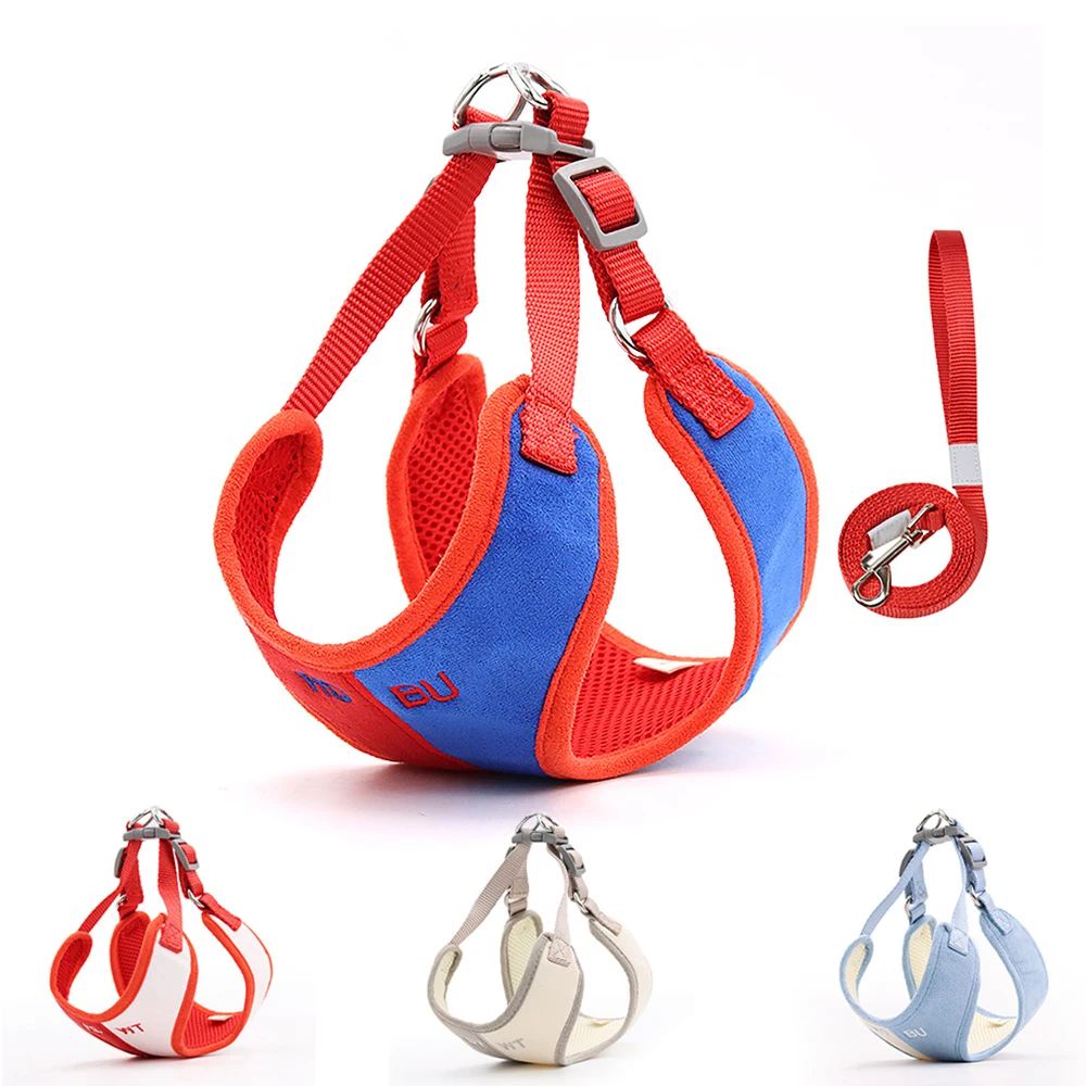 

Pet Leash Accessories Suede Dog Breastplate Stitching Color Breathable Cats Animal Harness Vest Pet Chest Harness Goods For Dogs