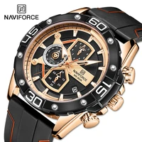 naviforce watches for men luxury black gold sport chronograph quartz wristwatch male fashion silicone band waterproof clock 2021
