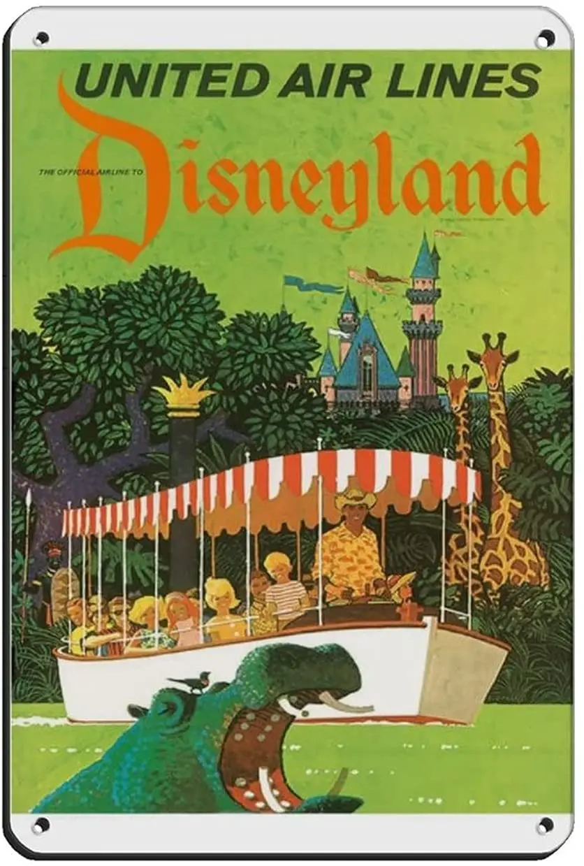 

CaliforniaJungle Cruise HippoUnited AirlinesStanley A Retro Airline Travel Poster from The 1960s Tin Sign Pub Wall Decoration