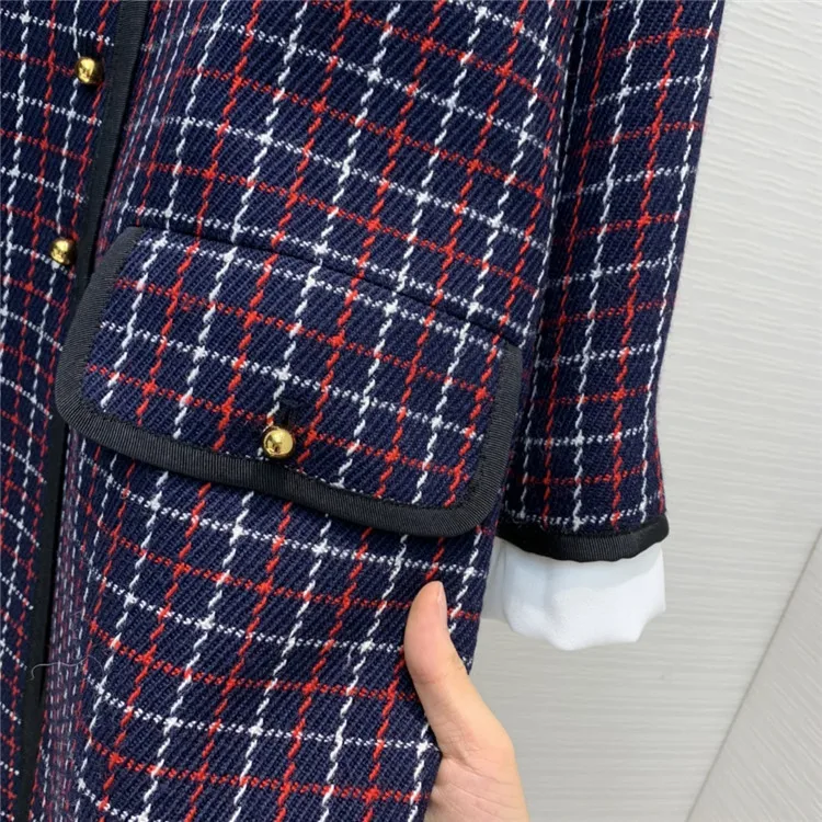 

2020 Autumn Designer High Quality Women's Wool plaid Coat Hot Fashion Sweet Women Peter pant collar Overcoat C540