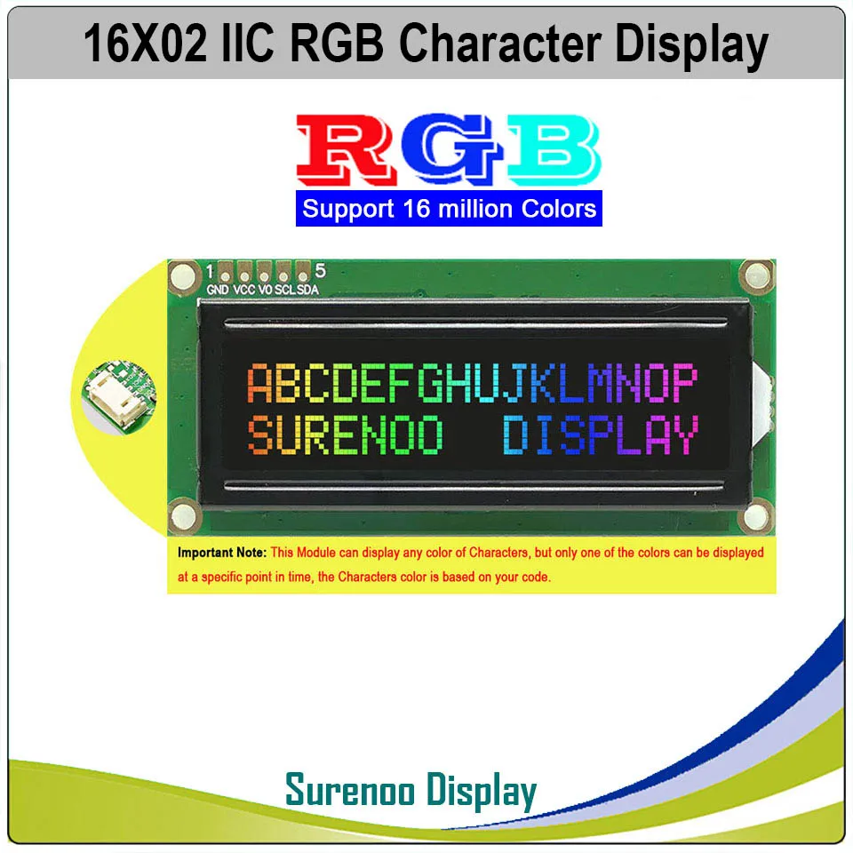 Фото Последовательный модуль для IIC I2C FSTN 162 16X2 1602 3,3-5 В, позитивный отрицательный символ, ЖК-дисплей, экран, панель LCM с RGB-подсветкой №2