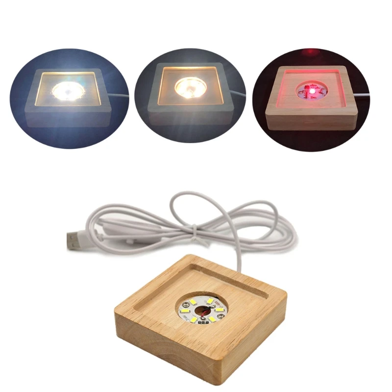 

LED Lights Display Base Wooden Lighted Base Stand Compatible w/ La-ser Crystal Glass Resin Art Colorful /White/Warm