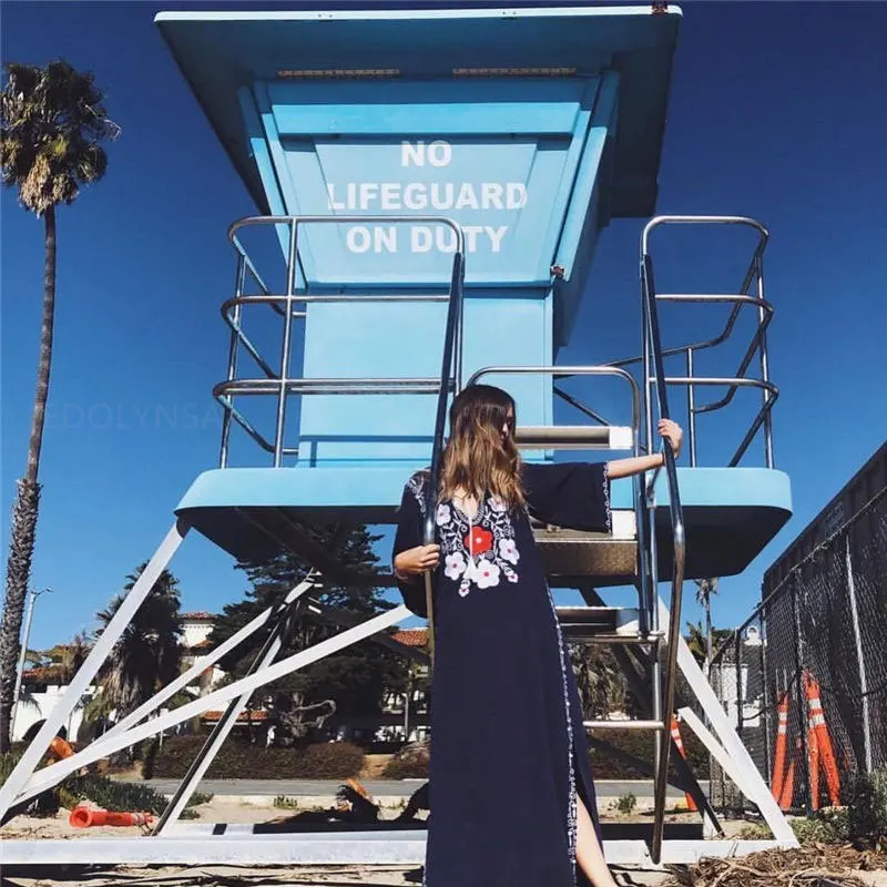 Хлопковая Пляжная накидка с вышивкой женская на бикини туники для пляжа парео