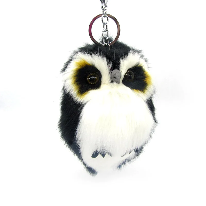 

15CM Fluffy Rabbit Fur Owl Keychain For Womens Cute Girls Pompom Fur Key Chains On Bag Car Trinket Female Party Gift