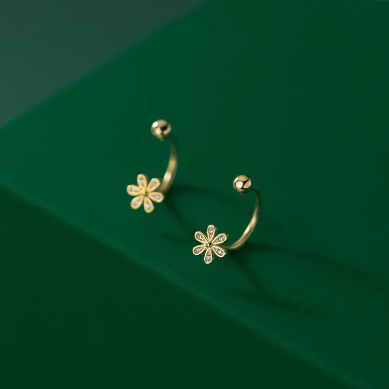 

Real 925 Sterling Silver Tiny Flower Stud Earrings Simple Screw Stud Earring for Women Girls