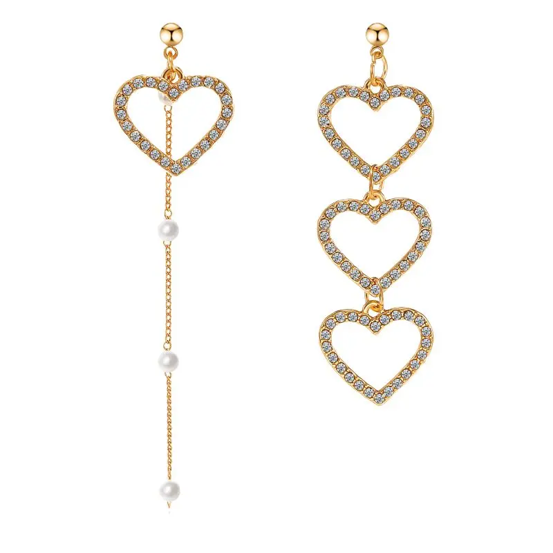 Длинные серьги с жемчугом в Корейском стиле асимметричные подвески форме сердца