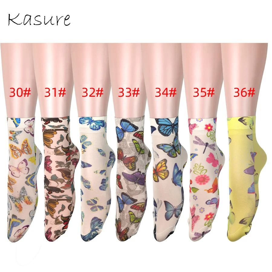 KASURE/длинные носки желтого цвета с принтом бабочки для женщин и девочек Новинка