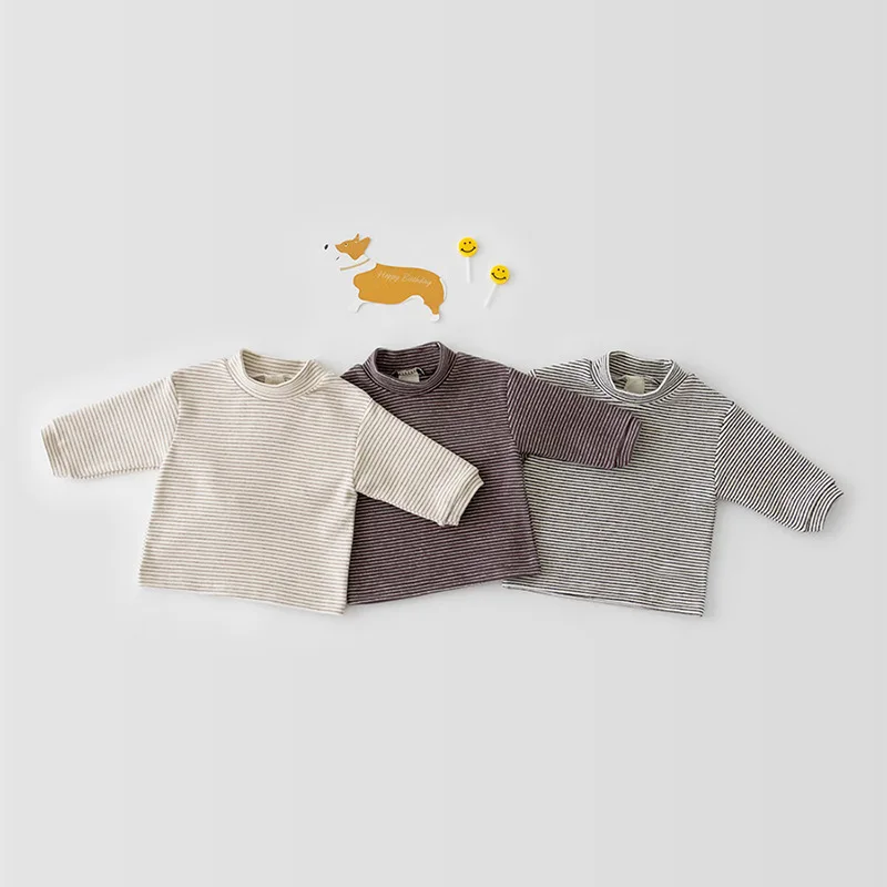 

2022 Spring New Baby Boys Long Sleeve T Shirts Cotton Girls Striped Shirts Kids Tee Children Soft Comfortable Bottoming Tops