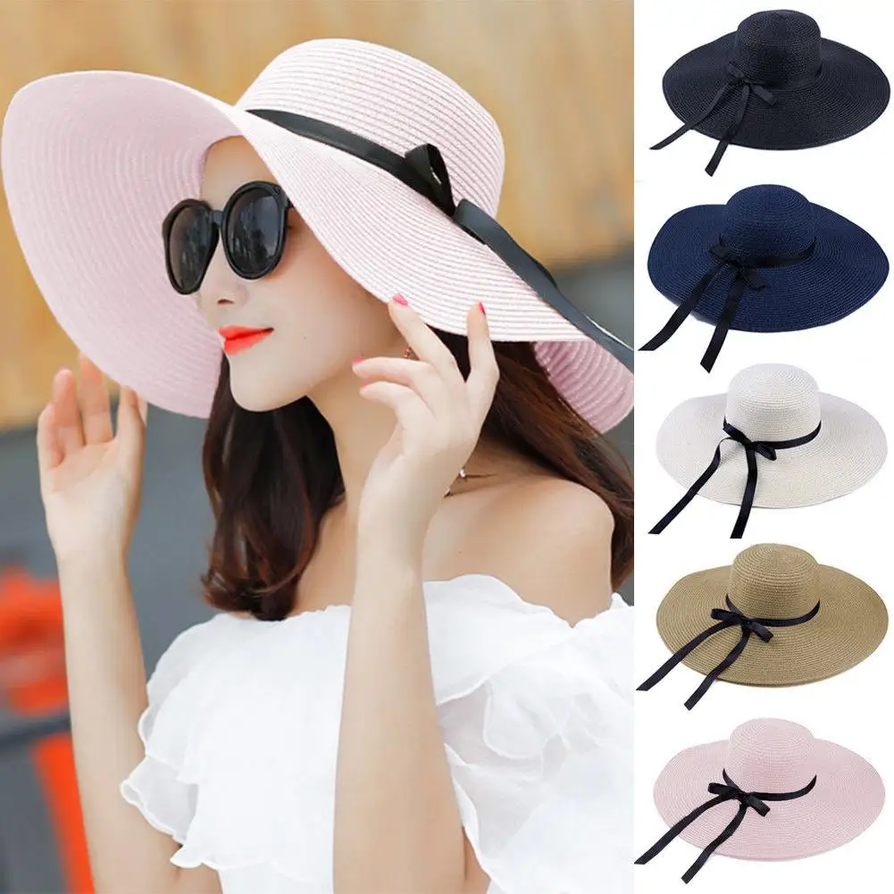 

Summer Wide Brim Straw Hats Big Sun Hats For Women UV Protection floppy Beach Hats Ladies bow hat Straw Hats Big Sun Hats Women
