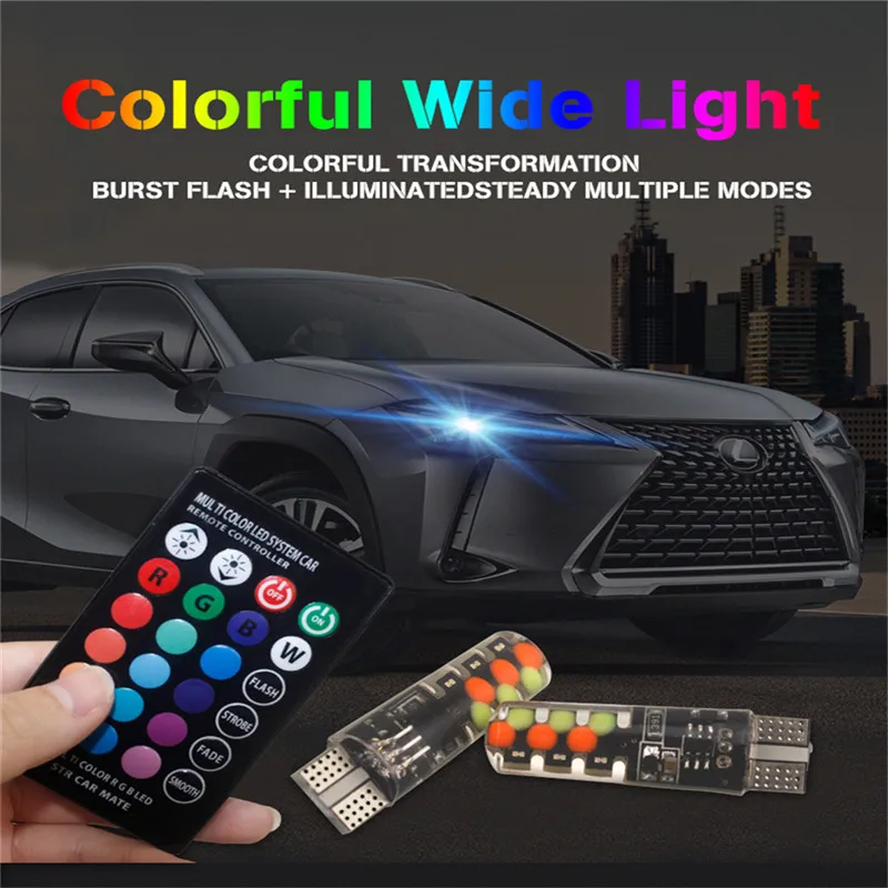 Светодиодные Автомобильные лампы T10 W5W 2 шт. светодиодные RGB с дистанционным