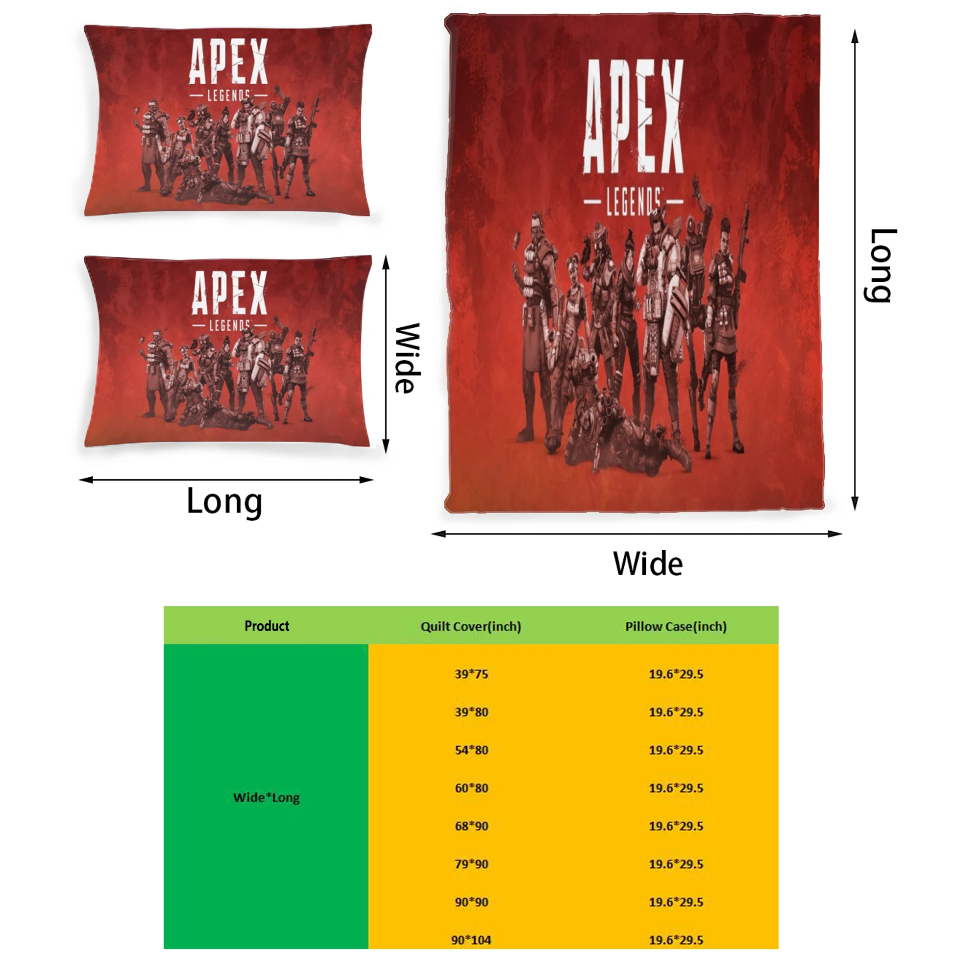 

Apex Legends Graphic Printed Bedding Set Pattern Printing Polyester Quilt Cover Set 3 Pieces Quilt Cover Pillow Cover Set