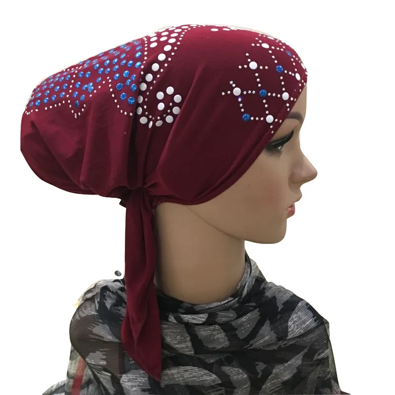 

African india hat Muslim stretch diamonds Turban hijab cap Islamic headscarf Bonnet arab female head wraps inner hijabs