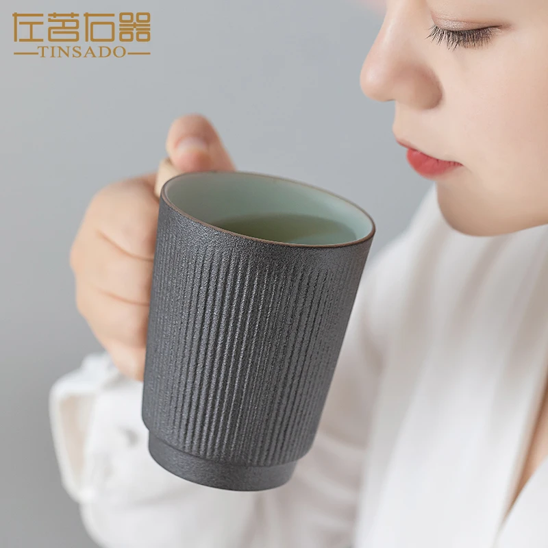 Японская винтажная керамическая кружка кофейная матовая Черная Керамическая