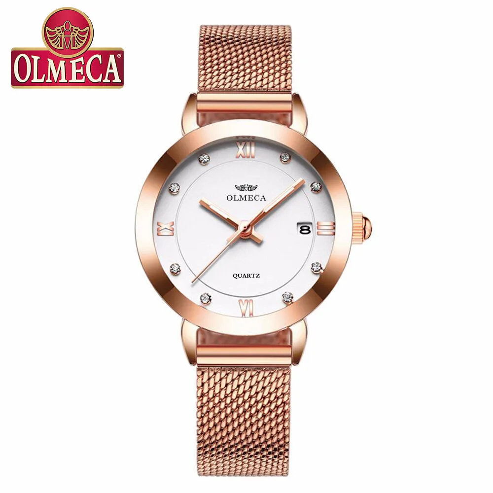 OLMECA Diamond Модные женские повседневные водонепроницаемые часы Douyin с календарем