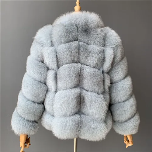 Light blue Пальто из натурального Лисьего меха Женское зимнее плотное меховое пальто модное Высококачественное натуральное большое меховое пальто - Цвет: Light blue