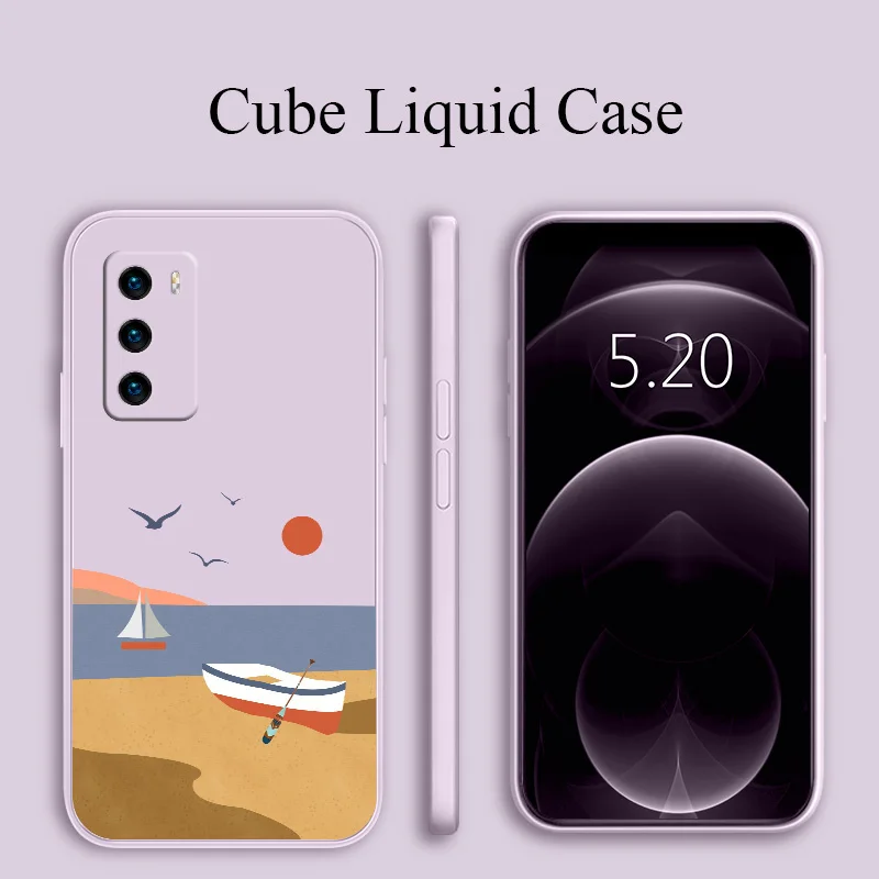 

Tower Liquid Silicone Soft Case For Huawei P40 P30 P20 Pro Mate 40 30 20 Pro Lite P Smart 2021 Y7A Shockproof Phone Cover