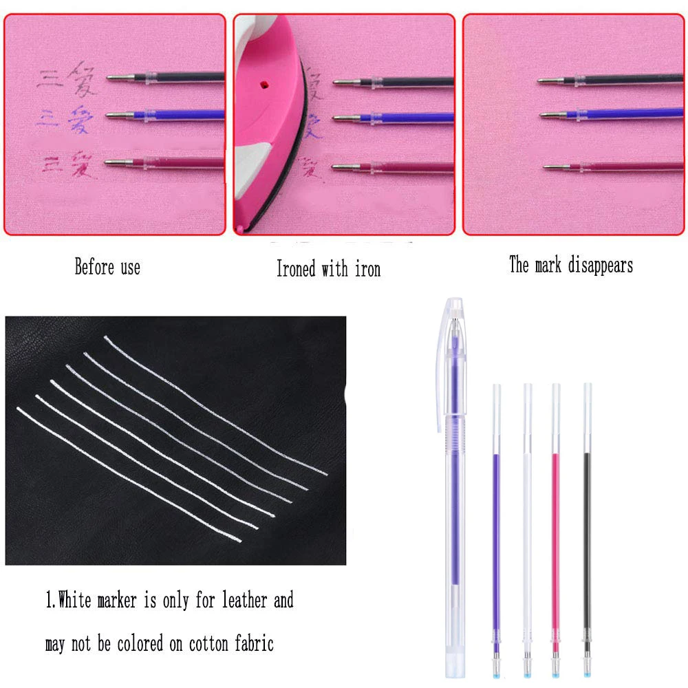 

1Pc Heat Erasable Pen with 4pcs High Temperature Disappearing Fabric Marker Pen Refills Fabric Craft Tailor Sewing Accessories