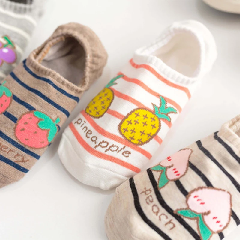 

New Summer Women Ctue Fruits Socks Pineapple Casual Ankle Cotton Boat Sock Harajuku Stripe Silicone Non-slip Socks Girl