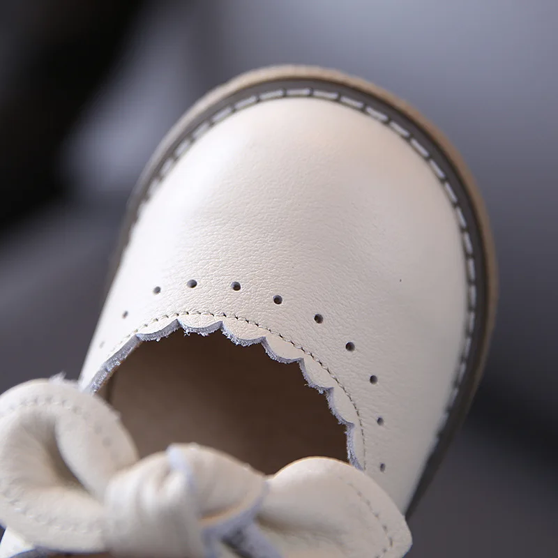 

13-18cm Girls Genuine Leather Shoes, Black Apricot Toddler Princess Girls Dress Shoes, 3-6years old Kids Retro Simple Flats Shoe