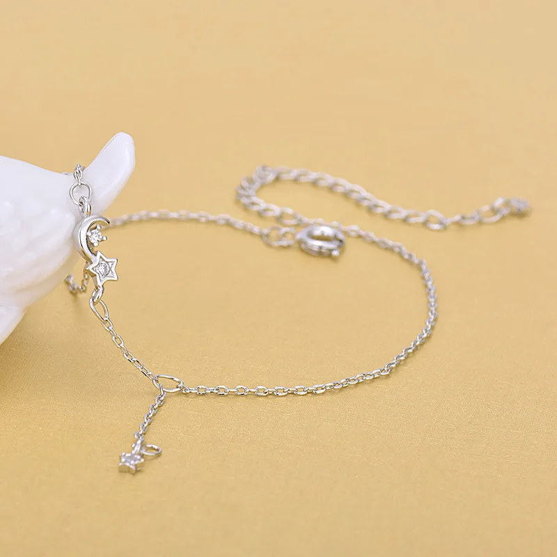 Solid Silver Anklets 925 Fashion Chain Moon Star Anklet for Foot Barefoot Leg Jewelry Gifts | Украшения и аксессуары