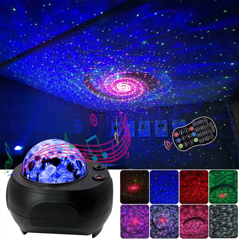 

Светодиодный лазерный цветной проектор звездного неба, ночсветильник с дистанционным управлением, проекционная лампа с Bluetooth и музыкальны...