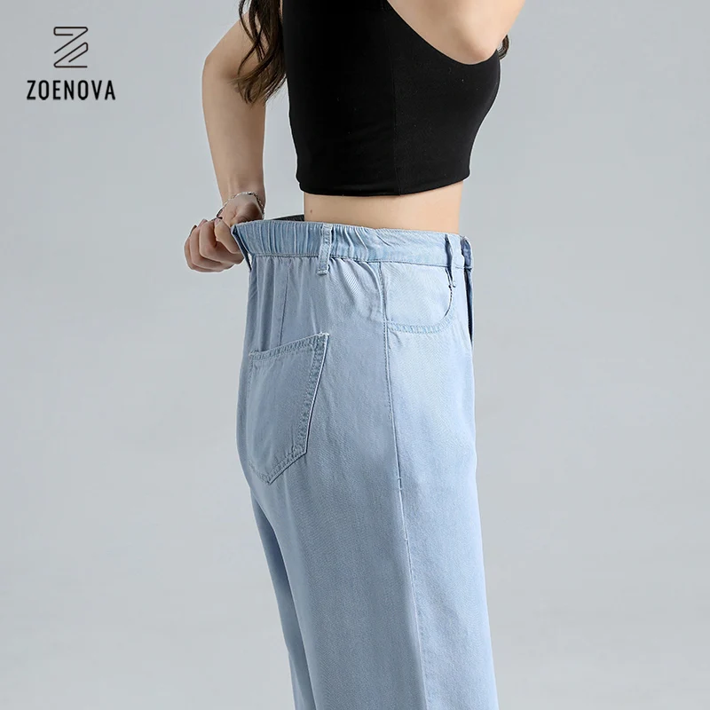 

Zoenova Summer Women Tencel Wide Leg Pants Lengthen Straight Thin And Breathable Jeans Soft Silky Hot Sales Female Trousers