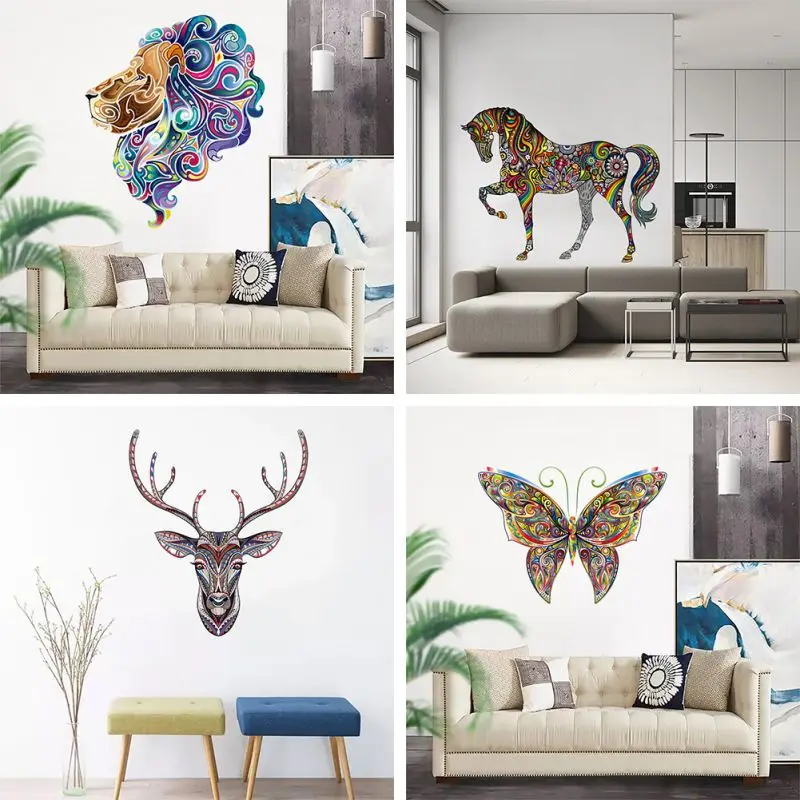 Цветная Наклейка на стену с изображением животных для гостиной спальни складная