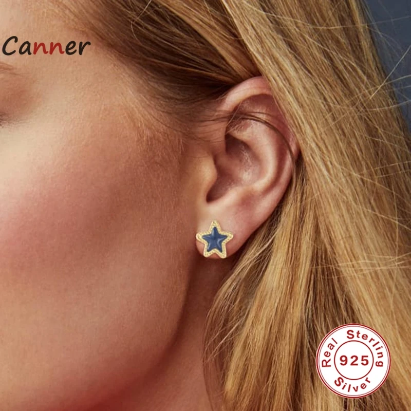 

Canner S925 Sterling Silver Stud Earrings for Women Sparkling Stars Studded With Color Diamond Piercing Earring Jewelry kolczyki