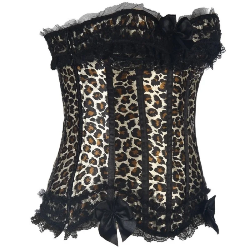 Overbust Корсеты на шнуровке размера плюс Модный Леопардовый Корсет Топ без бретелей