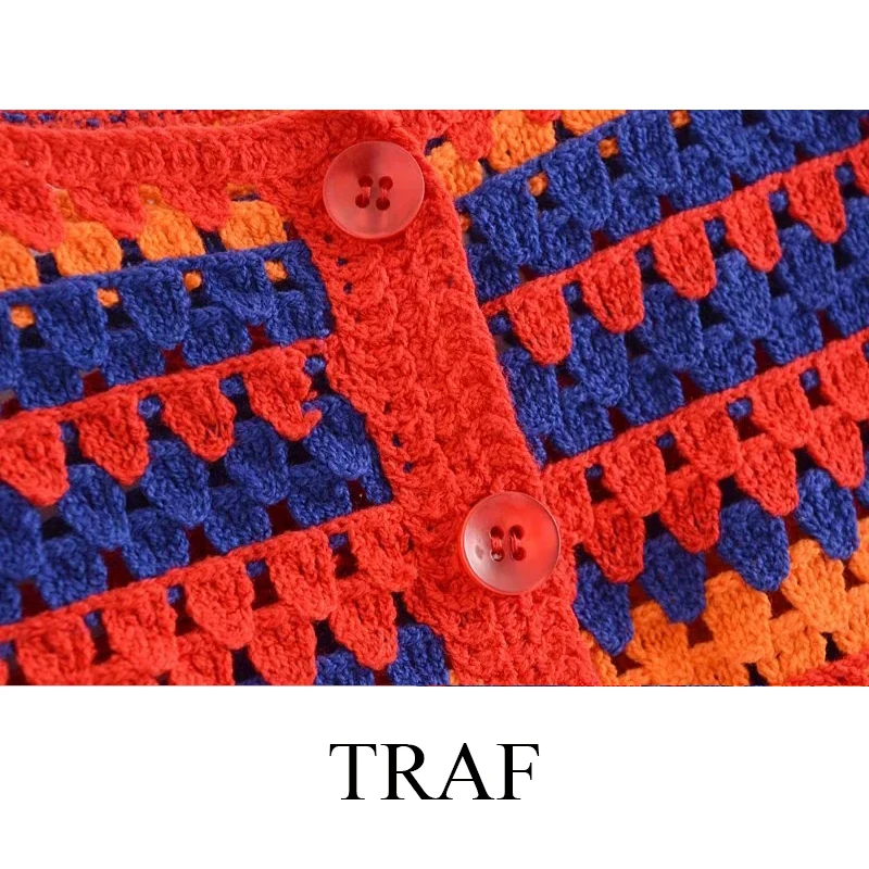 

TRAF Women's Clothing Crop Top Summer Geometric Knitted Crochet Hollow Out Camis Chic Vintage Slim Camisoles Outfits Party Club