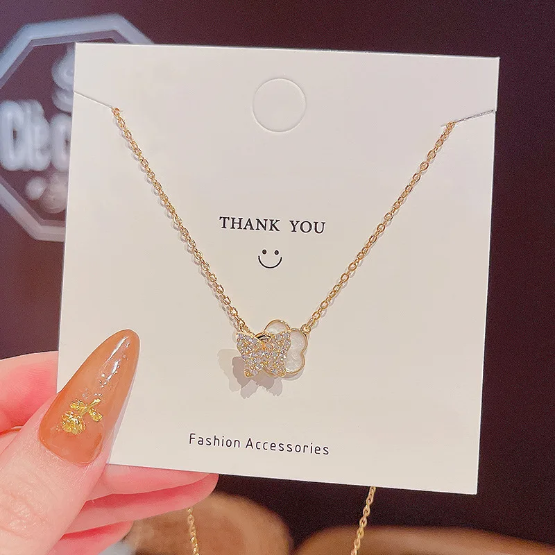 

New fashion personality diamond butterfly flower titanium steel necklace female temperament exquisite clavicle chain