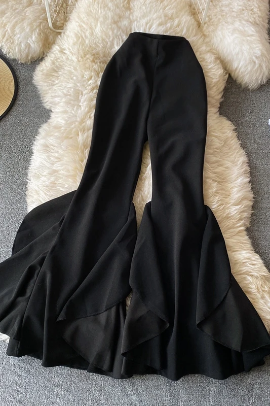 

Long Trousers Women Fashion Flare Pants 2021 Women Pant Ruffle Vintage Flare Pants Women Black Clothing