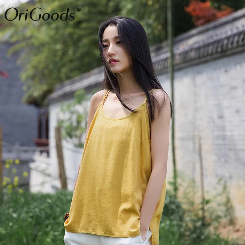 Оригинальная Женская майка из хлопка и льна на тонких бретелях для лета модель B282