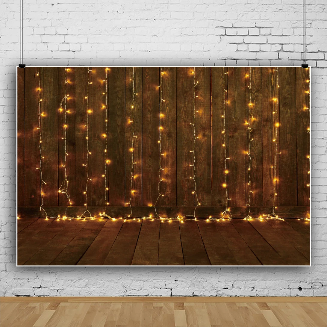 

Wooden Warm String Lights Backdrop Decoration Baby Shower Romantic Surprise Birthday Party Background Vinyl Booth Poster