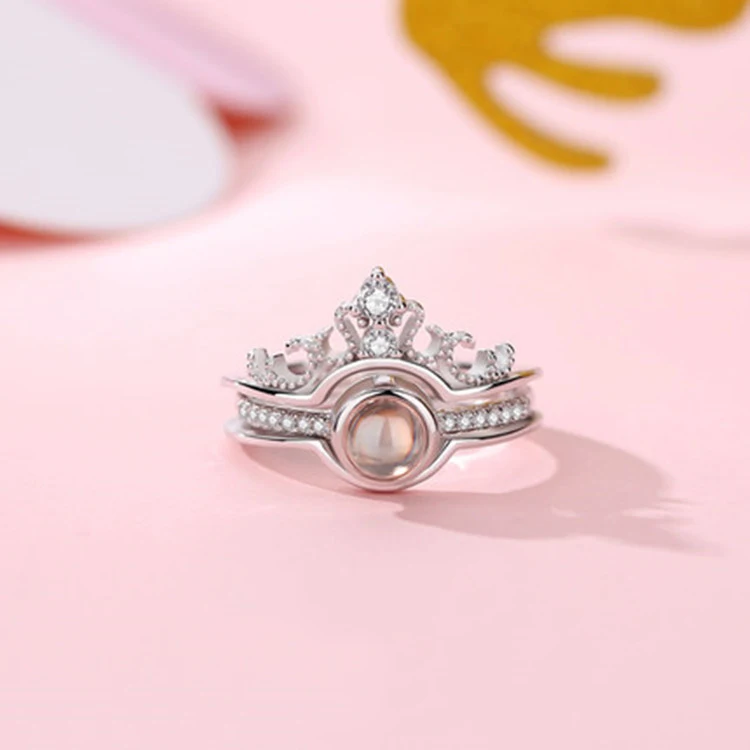 Amxiu Two Pieces 100 languages I love you Projection Ring 925 Silver Adjustable Crown Zircon Rings Open For Women | Украшения и