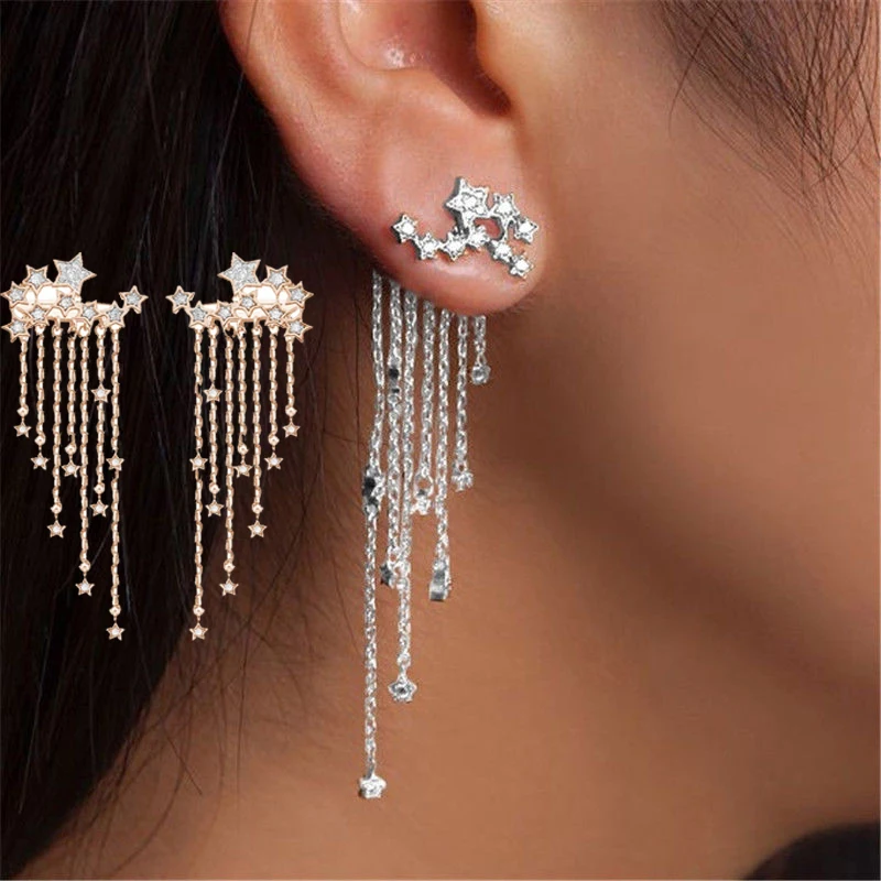 

1 Pair Star Tassel Earrings For Women Girls Classic Dangle Earrings Eardrop Fashion Luxury Jewelry For Women Wedding Party Gifts