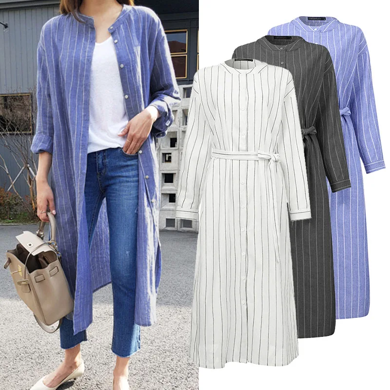 ZANZEA мода 2020 женское платье до середины икры Длинные рубашки повседневные Карманы