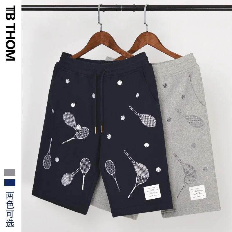 

Мужские теннисные ракетки THOM TB, повседневные шорты с вышивкой, летние спортивные штаны, мужские хлопковые короткие брюки, серые, темно-синие