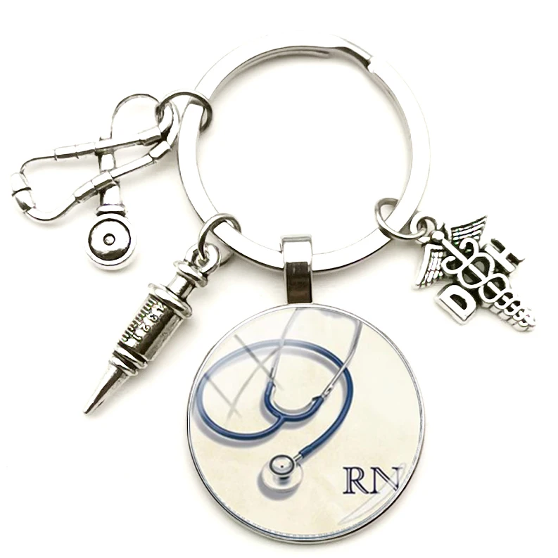 Creative Jewelry Antique DH Bump Glass Keychain Pendant Medical Sign Stethoscope Syringe Man Woman Car Keyring Gift Party | Украшения и