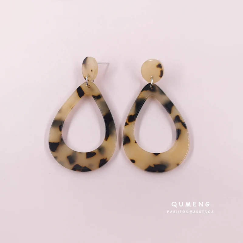 

2021 exquisite vintage geometric creative water droplets Leopard Acrylic acetic acid long earrings women's party accessories