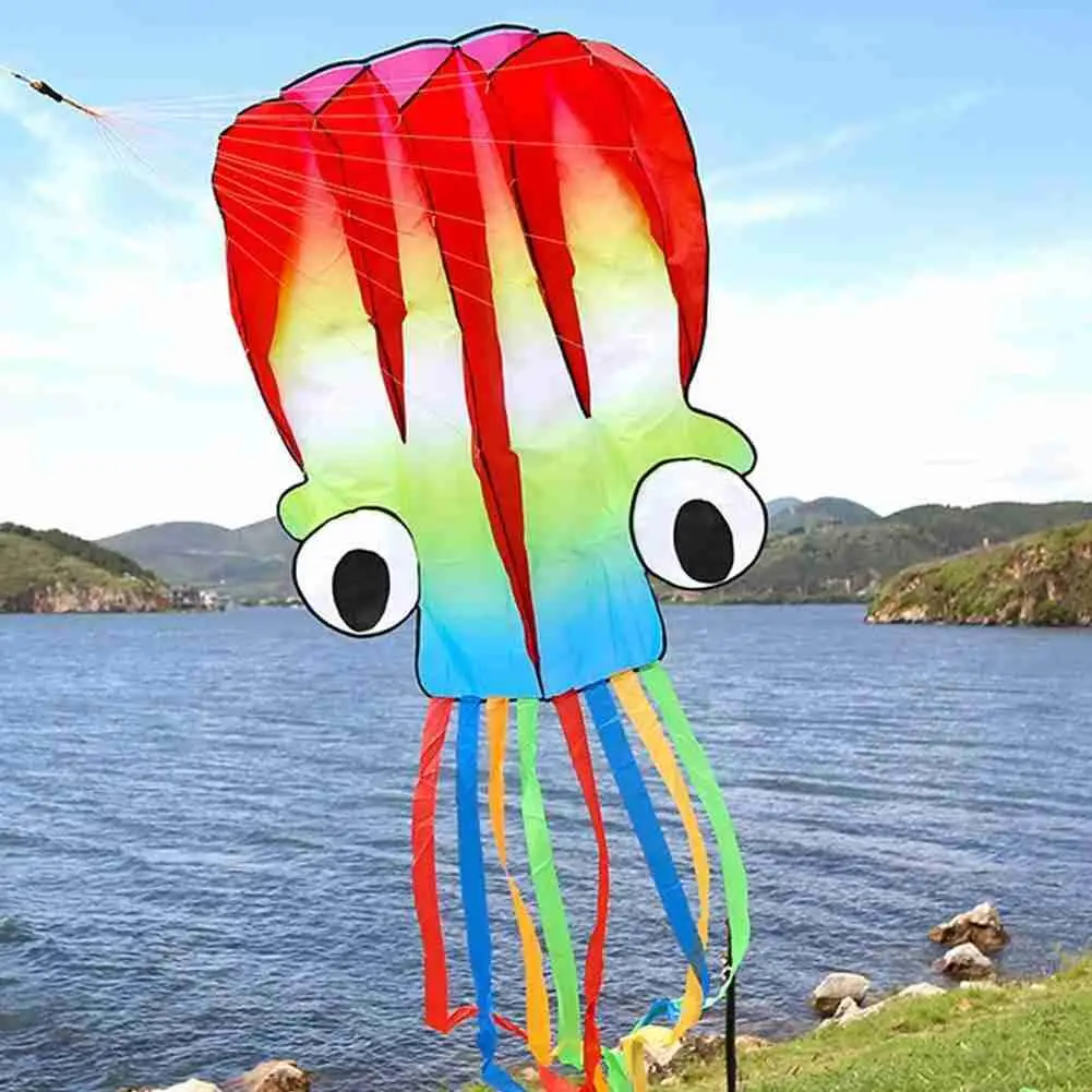 

3D Large Octopus Shape Beach Kites With Line Reel Frameless Entertain Soft Octopus Kite For Adults Large Soft Kite For Children