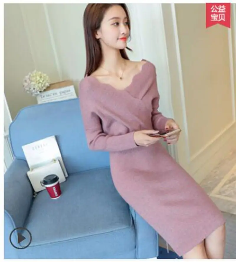 Женское трикотажное платье F472 длинное облегающее с длинным рукавом и