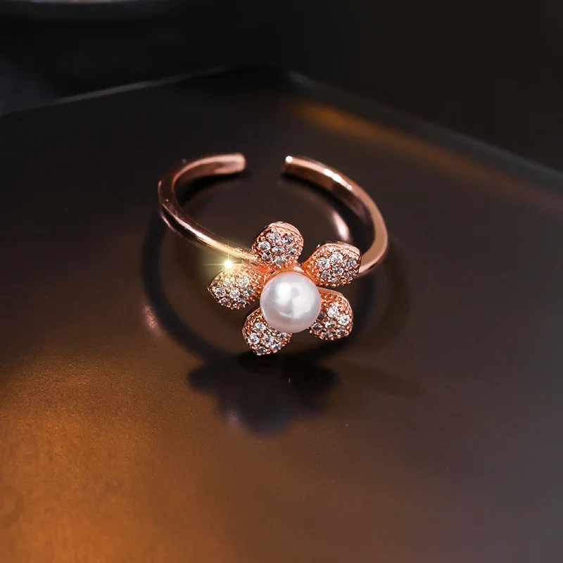 Новые корейские кольца с искусственным жемчугом и цирконием модные женские
